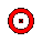 Two red concentric ring patterns on gray background; left has single square center, right has nested rings with smaller central square.