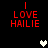 Red text 'I LOVE HAILIE' on black background with pixelated heart symbols changing from white to gray across four views.