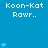 Blue background with repeated 'Koon-Kat Rawr..' text and light blue heart symbols in various quantities.