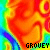 A repeating pattern of stylized orange and blue shapes with the text 'GROVEY' in black pixelated font across multiple