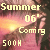 Pixelated image with yellow text reading 'Summer 06' Coming 500H over a sunset background featuring orange and pink hues.