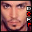 Pixelated close-up of a person's face with vertical text 'DEFP' on the right side, showing two states where red and white pixels alternate in the text.