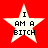 Four white star-shaped icons with black text "I AM A BITCH" on a red background, arranged in two of two