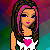 Pixelated character with brown hair and pink highlights wears white top with heart symbol; three poses show arm positions changing from side to raised to head-touching.