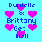 Pixelated blue background with pink hearts and blue text reading "Danielle & Brittany Get Well" in multiple repeated arrangements.