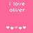 Pink background with white pixelated text 'i love oliver' and five heart symbols, where the third heart is pink instead of white.