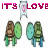Pixelated cartoon turtles in brown shells and green bodies stand side-by-side with one turtle holding a blue shield, beneath pink text reading 'ITS LOVE' repeated across the top.