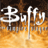 Pixelated static image of stylized text 'Buffy' with fiery background and reflection effect on a transparent gray backdrop.
