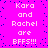 A static pixel art image with bright pink background and blue dots, displaying repeated text 'Kara and Rachel are BFFS!!!' in white pixelated font.