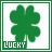 Green four-leaf clover icon with 'LUCKY' text in green and white, framed by a double border.
