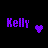 Purple pixelated text 'Kelly' and a purple heart symbol on black background.