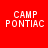 Red background with white text reading "CAMP PONTIAC" in pixelated font, arranged in a of six distinct text placements across the frame