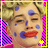 Animated contact sheet showing two frames of a cartoon character with blue face paint, red lips, and curly blonde hair against a pink and purple checkered background with yellow borders.