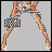Animated pixel art of a blonde doll in a silver outfit with a 'Gucci' logo, performing a sequence of poses against a gray background.