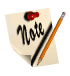 A note icon with a red pushpin, pencil, and handwritten 'Note' text on a beige paper sheet, shown in multiple states of animation.