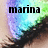 Pixelated image with blue-purple gradient background showing text 'marina' on left and '<3333' on right, both in black block letters.