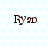 Four identical pixelated brown text icons reading 'Ryoo' on a light blue heart-patterned background.