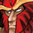 Pixelated static image of a character with red hair and clothing, wearing a golden headband, in a close-up pose against a dark background.