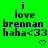 Green background with dark blue pixelated text reading 'i love brennan haha<33' and a small heart symbol below.