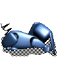 Blue 3D-rendered figure lying down with curled limbs, head resting on arm, surrounded by black-and-white checkered background and yellow 'Z' symbols.