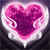 A pixelated heart-shaped icon with gradient pink and purple hues, surrounded by a white glowing outline against a dark background.