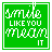 Green square icon with white text 'smile LIKE YOU MEAN IT' and pixelated border variations