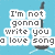 Pixelated blue background with four black electric guitars and white text blocks reading "I'm not gonna write you a love song", "cuz you asked for it", "cuz you need one", and "you see...".