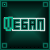 Pixelated 'VEGAN' text in teal and white with varying outlines on a dark green gradient background, arranged in a of identical frames