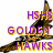 Four variations of a pixelated golden hawk logo with 'HSHS GOLDEN HAWKS' text in different color schemes and pixelation levels.