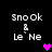 Pixelated text 'SnoOk & Le'Ne' with a pink heart on the right and purple heart below, all against black background.