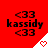 Red background with repeated black text '<33 kassidy <33' and white triangular icons containing red pixelated hearts.