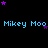 Blue text reading "Mikey Moo" repeats across a black background with scattered purple stars, some of which shift position between frames.