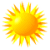 Four identical yellow sun icons with orange gradient rays arranged in a on white background