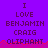 Purple background with repeated text "I LOVE BENJAMIN CRAIG OLIPHANT" in dark purple, red pixelated wave at bottom.