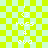 Pixelated text and symbols on a checkered background with subtle animation effects.