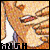 Pixelated anime-style character face with light brown hair and white collar, showing mouth movement across frames.