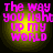 Four identical pixelated display pink text on a yellow gradient background with black borders