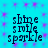 Four identical of pixelated text on a cyan background with purple starburst patterns, each displaying 'shine', 'style', 'sparkle' in stacked lines