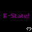 Purple 'K-State!' text repeated across black background with white pixelated hearts, gray rectangle partially obscuring lower-right corner.