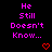 Pixelated text 'He Still Doesn't Know...' in bright pink on black background with red heart symbols, arranged in a pattern