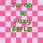 Green text on pink-and-white checkered background with animated sparkles appearing in the right