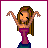 A contact sheet of 11 animated frames showing a pixelated dancer icon with repeated "Dance on!" text across multiple panels, featuring a female character in various dance poses and close-ups of her legs.