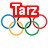 Red text overlays on Olympic rings with heart-shaped ring variations, displaying 'Tarz', 'is an', and 'Olympic Badge marker!' sequentially.