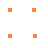four orange squares with black dots forming a cross pattern, transitioning to scattered black and orange dots in later frames