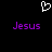 A black background features a white pixelated heart symbol above two purple 'Jesus' text blocks in lowercase letters.