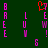 Pixelated text with pink letters on dark green background, red outline of a heart shape above the central 'E' , and a small '6' at the bottom center