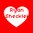 Four white heart shapes on a red background, each containing the text "Ryan Sheckler" in red pixelated font.