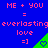 Blue background with repeated pink text and green triangular icons containing heart symbols.