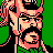 Pixelated 48x48 static icon of a bearded man with long hair wearing a black hat and green clothing against a solid green background, rendered in limited palette with dithering effects.