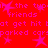 Red background with repeating pink text and star shapes in a pixelated pattern.